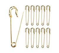 QUJUFIND Lot de 10 grandes épingles à nourrice robustes en acier inoxydable pour vêtements, cuir, toile, couvertures, travaux manuels, jupes, kilts - Doré - 10,2 cm