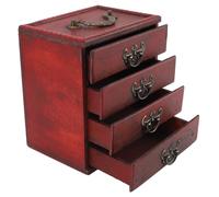 Qukaim Boîte à bijoux traditionnelle chinoise vintage - Boîte à bijoux orientale à 4 tiroirs en bois - Grande capacité pour boucles d'oreilles - Design compact - Utilisation polyvalente