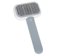 Qukaim Brosse auto-nettoyante pour animaux de compagnie, brosse de toilettage pour chat avec dents en acier inoxydable, design portable pour chiens et chats, gris et blanc