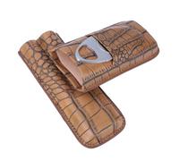 Qukaim Étui à cigares de voyage en cuir avec motif crocodile, 2 tubes de voyage avec coupe-cigares, design portable, idéal pour les amateurs de cigares, multicolore, 60_x_180_cm