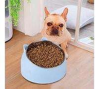 Qukaim Gamelle inclinée pour chat, design à 15 degrés, protection du cou pour chats et petits chiens, acier inoxydable 304, bleu, petite taille