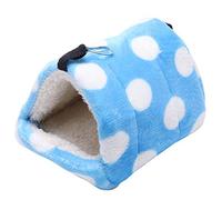 Qukaim Hamac balançoire en bois pour hamster, jouet pour petit animal de compagnie et fournitures molaires, lit suspendu doux avec crochet pour hamster, pois bleus et blancs, taille L