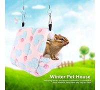 Qukaim Hamac balançoire en bois pour petit animal de compagnie, fournitures molaires, lit suspendu doux avec crochet, pois bleus et blancs, L, idéal pour hamsters et petits animaux de compagnie