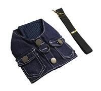 Qukaim Harnais en jean pour chien - Veste en jean douce et respirante avec laisse en nylon - Confortable - Pour chiens et chats - Bleu foncé - Taille L