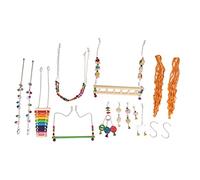 Qukaim Lot de 12 balançoires pour poulailler, balançoire lyre colorée, pont suspendu, échelle, fourchettes à fruits, miroir, boule en rotin, ficelle pour poules