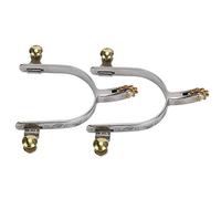 Qukaim Lot de 2 éperons de cheval en acier inoxydable style cowboy occidental compact avec bouton de ceinture Rowel en laiton, éperons pour équitation, équitation et Western Tack