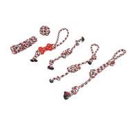 Qukaim Lot de 6 jouets de dentition interactifs en corde de coton pour chien, motif haltère, jouets de Noël pour chien à mâcher et faire ses dents, idéal pour les petits chiens, rose