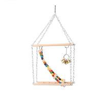 Qukaim Pet Steps Pont échelle à suspendre pour animaux domestiques Marches d'escalade en bois double couche pour hamsters et perroquets Jouet balançoire pour cages à oiseaux, 36 cm de long, design en