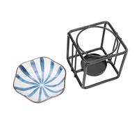 Qukaim Porte-encens carré pour bougie chauffe-plat - Diffuseur d'huiles essentielles - Four avec bol en céramique - Motif à rayures - Idéal pour l'aromathérapie, la décoration d'intérieur