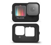 Qukaim TELESIN Coque de protection en silicone souple avec bouchon d'objectif et cordon de serrage pour caméra Hero 9 10 Noir