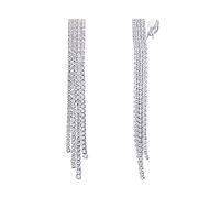 QUKE Boucles d'oreilles à clip style chandelier bohème avec pampille en cristal CZ doré de Bohême - Longue chaîne pendante - Boucles d'oreilles non percées pour femmes et filles, Zircone cubique,