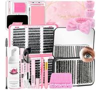 QUKLOGEN Kit d'extension de Cils Fluffy Bricolage 930 Cils individuels avec Lash Bond and Seal,Dissolvant de Cils, Brosse Serre Tête Bracelet,Lash Pinces,Mini Applicateu