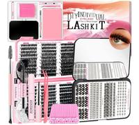 QUKLOGEN Kit d'extension de Cils Fluffy Bricolage Kit 772 D Curl Faux Cils,Lash Bond and Seal,Dissolvant de Cils,Réutilisable Brosse Cils,Lash Pinces,Une Fois Brosse Applicateu