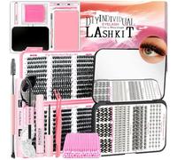 QUKLOGEN Kit d'extension de Cils Fluffy Bricolage Kit 802 D Curl Faux Cils,Lash Bond and Seal,Dissolvant de Cils,Réutilisable Brosse Cils,Lash Pinces,Une Fois Brosse Applicateu