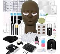 QUKLOGEN Kit d'extensions de cils pour débutants professionnels avec tête de mannequin, paupières amovibles, ventilateur USB, bandelettes individuelles, brosse de shampooing