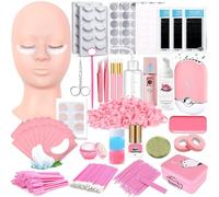 QUKLOGEN Kit d'extensions de cils pour débutants professionnels avec tête de mannequin, paupières amovibles, ventilateur USB, bandelettes individuelles pour faux cils, shampooing, brosse de rangement