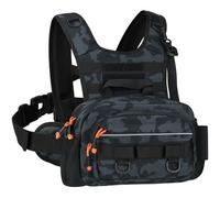 QulayQualy Sac à dos léger pour pêche à la mouche, à compartiments multiples, peut contenir 4 boîtes de pêche à la mouche, durable et compact pour les pêcheurs à la ligne (camouflage noir)