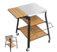 QuliMetal Chariot de gril portable universel en acier inoxydable avec étagères WPC et roulettes pivotantes à 360°, compatible avec Solo Stove & Ninja Woodfire, support de barbecue extérieur et îlot de