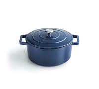 Qulinart by Brandt - Cocotte en Fonte d'Acier Ronde Individuelle 28 cm - Contenance 6,8 L - Couvercle en Fonte avec Bouton en Inox - Convient pour Induction - Passe au Four - Bleu