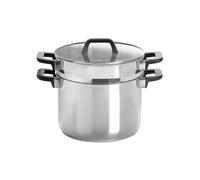 QULINART Cuiseur à pâtes en acier inox antiadhésif antirayures avec passoire amovible, poignées en bakelite, couvercle en verre - tous feux dont induction, passe au lave-vaisselle - Argenté, 24x17 cm