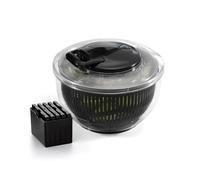 QULINART Essoreuse à Salade 2-in-1 en ABS/AS/PP 5L avec Couvercle en Râpe/Trancheuse 6 Lames Interchangeables en Acier Inox, Multifonctionnelle, Lavable au Lave-Vaisselle - Transparente/Noir