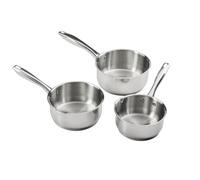 QULINART+ Lot de 3 Casseroles triple fond en acier inox antiadhésif antirayures sans PFOA avec poignées inox ultra légère - tous feux dont induction, passe au lave-vaisselle - Argenté, Ø 16/18/20 cm