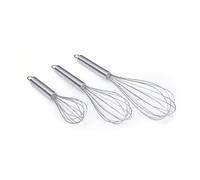QULINART Lot de 3 fouets en acier inoxydable 430 - 20 cm, 26 cm et 31 cm avec boucles de suspension - Idéal pour fouetter les œufs, la crème, la pâte et les sauces - argent