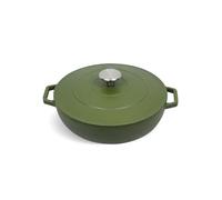 QULINART Sauteuse en fonte d'acier Poêle ronde 2.7L couvercle en fonte avec poignée en inox, Compatible tous feux dont induction, four, réfrigérateur, congélateur, lave-vaiselle - Vert Mat Ø 25 cm