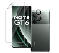QULLOO 2+2 Pièces Protection D'écran Hydrogel Film pour Realme GT 6/ GT 6T 5G, TPU Film Protection Écran avec Protecteur de Caméra Verre Trempé, HD Anti-Rayures, Facile à Installer