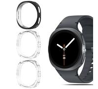 QULLOO 3 Pièces Coque pour Samsung Galaxy Watch 9/8 44mm, Ultra Étui de Protection en Silicone Antichoc, Clair Mince TPU Housse Case, Anti-Rayures Anti-Collision Protection,Noir +Transparent*2