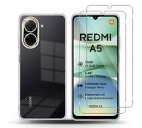 QULLOO Coque pour Redmi A5 4G et 2 Pièces Verre Trempé, Anti-Rayures Film Protection écran, Souple TPU Case Mince Étui Antichoc Anti-Jaune Bumper Housse, Transparent