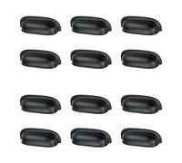Quluxe Lot de 12 Poignées Meuble, Poignées de Tiroir Plates Noir 8,9 cm