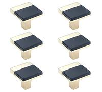 Quluxe Lot de 6 poignées de tiroir, 3,8 cm, carrées en alliage de zinc, pour meubles de cuisine ou d'armoire, noir et doré