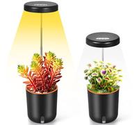 QUMAKU Mini lampe de croissance à spectre complet avec pot de fleurs à arrosage automatique - Pot de bureau réglable en hauteur pour violet africain, piège à mouches Vénus, plantes grasses, petites