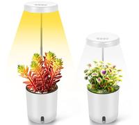 QUMAKU Mini lampe de croissance à spectre complet avec pot de fleurs à arrosage automatique - Pot de bureau réglable en hauteur pour violet africain, piège à mouches Vénus, plantes grasses, petites