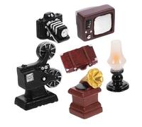 QUMIIRITY 1ensemble Set De Décoration Miniature Appareils Rétro Pour Maison De Poupée Lampe à Kérosène Tv Miniature Accessoires Vintage Pour Salle De Séjour Et Chambre