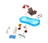 QUMIIRITY 2 Ensembles Mobilier de Jardin pour Maison de Poupées avec Piscine Miniature Accessoires de Plage et Kit de Décoration Comprend Un Anneau de Natation Une Chaise de Plage Un