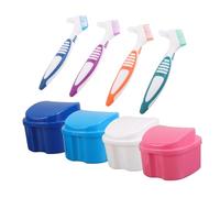 QUMIIRITY 8 Pièces Boîte à Bain pour Dentier avec Brosse Souple Coffret de Rangement Pomme pour Bain et Trempage Support de Nettoyage Compact et Sécurisé pour Voyage et Soins Dentaires