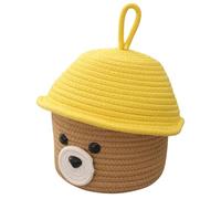 QUMIIRITY Panier de Rangement Petit Ours Cartoon avec Couvercle, Corde de Coton Tissée Imitation Rotin, Panier Polyvalent pour Jouets et Articles Divers, Taille Moyenne, Organisateur