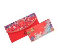 QUMIIRITY Pochette à Argenté Rouge Traditionnelle Chinoise pour Mariage, Taille L, Enveloppe Monétaire Double, Accessoire Cérémonie Nuptiale, Enveloppe Rouge pour Enterrement de Vie