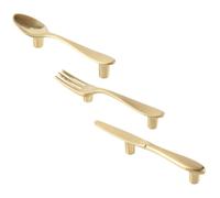 QUMIIRITY Poignées de Meuble la Cuisine en Alliage de Zinc 3pcs Forme Cuillère, Couteau et Fourchette, Finition Or Élégante, Surface Délicate et Lisse, Résistance la Corrosion
