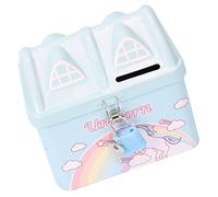 QUMIIRITY Tirelire Métallique Licorne Forme de Maison Tirelire Filles Garçons avec Serrure Boîte pour Économies et Décoration Maison Cadeau Anniversaire Garçon Fille