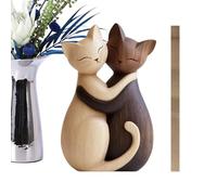 Qumiuu Statuette De Chat,Deux Dimensions Plat en Bois | Sculpture De Couple De Chats - pour Mariage, Célébrations d'anniversaire, Chambre À Coucher Romantique, Petite Amie