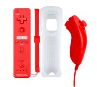 Qumox 2 En 1 Manette Motion Plus Intégrée Remote Nunchuck + Housse , Manette Wii Nunchuck Pour Nintendo Wii Wii U Wii Mini Rouge