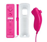QUMOX 2 en 1 Manette pour Wii, Manette Nunchuck, Contrôleur Télécommande, Console Remplacement, Built in Motion Plus, avec Etui de Protection en Silicone pour Wii et Wii U Rose