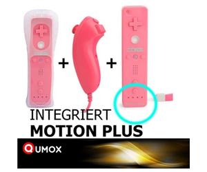 QUMOX 2 en 1 Manette Wiimote motion plus intégrée - Nunchunk - Housse Protection pour Wii-Manettes rose compatible de marque QUMOX