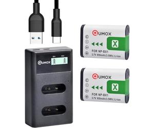 QUMOX 2pcs 950mAh NP-BX1 Batterie + LCD Double Chargeur USB avec Port Type C pour NP-BX1/M8 DSC-HX80, HX90V, HX95, HX99, HX350, RX1, RX1R II, RX100 (II/III/IV/V/VA/VI) HDR-AS50, AS300