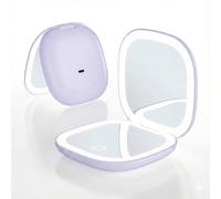 QUMOX 5X Miroir de Maquillage Compact Lumineux grossissant, Miroir de Voyage Rechargeable avec lumière LED, 3 Modes de Couleur, luminosité réglable par Simple Pression, Miroir cosmétique, Violet