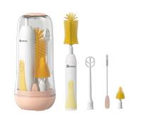 QUMOX Brosse Électrique pour Biberon Bébé, Kit de Nettoyage 6-en-1 Rechargeable USB avec Boîtier de Rangement - Brosse Motorisée pour Biberons, Tétines, Pailles, Tasses et Gobelets (Jaune)