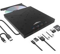 Qumox Graveur DVD CD Externe, Lecteur CD DVD Externe, USB 3.0 Avec 4 Ports USB Et 2 Lecteurs De Cartes TF/SD, Unité CD/DVD Externe Ultra Fine Pour Ordinateur Portable Mac,PC Windows 11/10/8/7 Linux OS